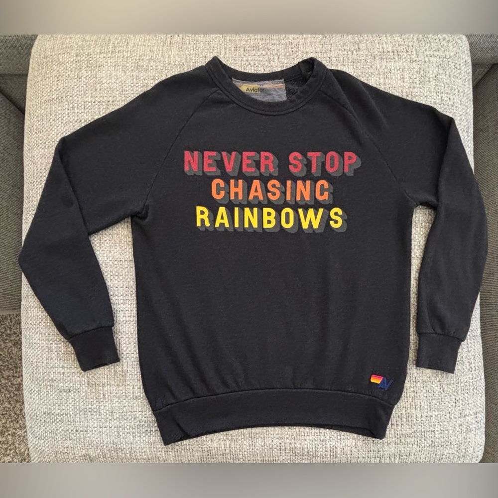 Aviator Nation 🌈 Black Never Stop Chasing Rainbows Sweatshirt Size Medium